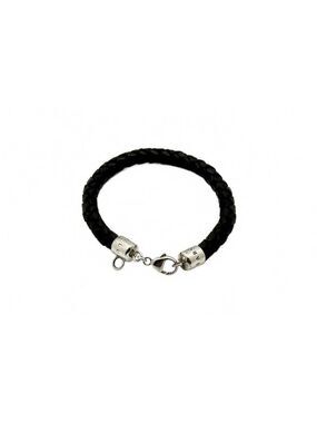 Thomas Sabo Sterling Silver & Black Braided Leather Bracelet 19 cm -Charm Holder